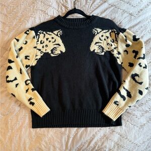 Leopard Print Black and Cream Sweater